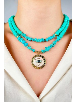 Sose Moda Ra' Nın Gözü Doğal Kırık Taşlı Cam Boncuk Kolye - Turkuaz