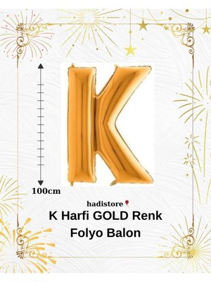 Gold 100CM Folyo K Harf Balon Helyum Balon-Doğum Günleri Özel Günler Için