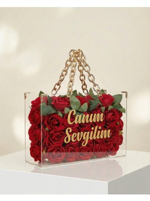 Uns Hediyelik Çiçek Çantası | Gold Zincir Saplı Dekoratif Hediyelik Çiçek Kutusu