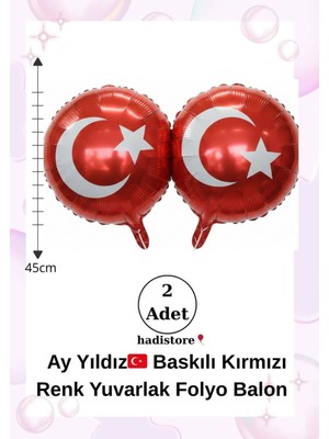 Yuvarlak Folyo Balon 2ADET Ay Yıldız Kırmızı 45CM Balon Helyum Uyumlu Doğum Günü-Özel Gün Balonu