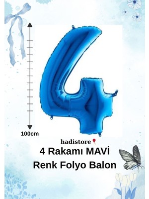 Mavi Renk 100CM 4 Sayı Balon – Folyo Helyum Uyumlu Doğum Günü - Özel Gün Balonu