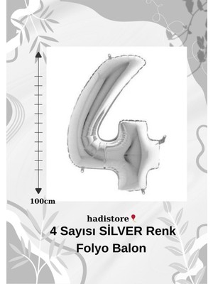 Gümüş 100CM 4 Sayı Balon – Folyo Helyum Uyumlu Doğum Günü - Özel Gün Balonu