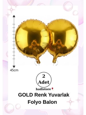 Yuvarlak Folyo Balon 2 Adet Gold Renk 45CM (18'') Balon Helyum Uyumlu Doğum Günü-Özel Gün Balonu