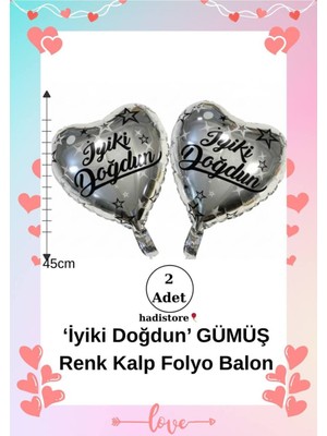Kalpli Folyo Balon 2 Adet Iyiki Doğdun 45CM(18'')KALP Balon Helyum Uyumlu Doğum Günü-Özel Gün Balonu