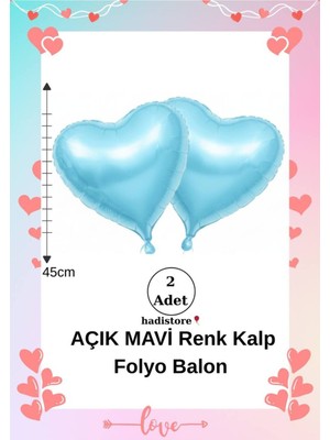 Kalpli Folyo Balon 2 Adet Açık Mavi 45CM (18'') Kalp Balon Helyum Uyumlu Doğum Günü-Özel Gün Balonu