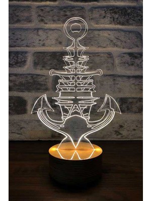 PremiumPort Gemi Çapa Figürlü Dekoratif LED Masa Lambası, 7 Renk Seçeneği, Ahşap Zemin