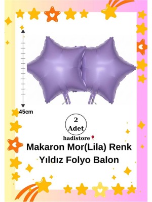 Yıldız Folyo Balon 2 Adet Makaron Mor 45CM (18'') Balon Helyum Uyumlu Doğum Günü-Özel Gün Balonu