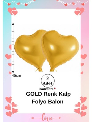 Kalpli Folyo Balon 2 Adet Gold Renk 45CM (18'') Kalp Balon Helyum Uyumlu Doğum Günü-Özel Gün Balonu