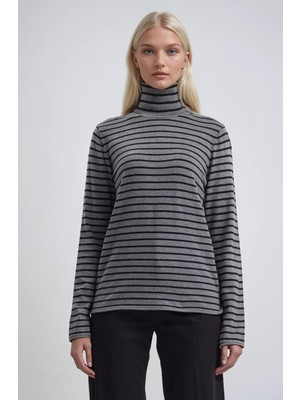 Lijuri Balıkçı Yaka Yumuşak Triko Kumaş Çizgili Kazak 1403