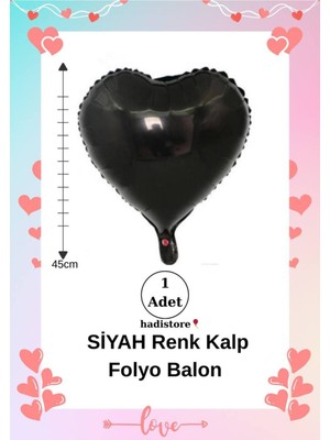 Kalpli Folyo Balon 1 Adet Siyah Renk 45CM (18'') Kalp Balon Helyum Uyumlu Doğum Günü-Özel Gün Balonu
