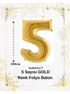 Gold 100 cm 5 Sayı Balon – Folyo Helyum Uyumlu Doğum Günü - Özel Gün Balonu