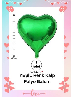 Kalpli Folyo Balon 1 Adet Yeşil Renk 45CM (18'') Kalp Balon Helyum Uyumlu Doğum Günü-Özel Gün Balonu