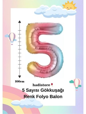 Gökkuşağı Renk 100CM 5 Sayı Balon – Folyo Helyum Uyumlu Doğum Günü - Özel Gün Balonu