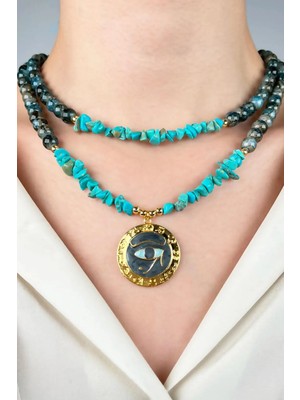 Sose Moda Ra' Nın Gözü Doğal Kırık Taşlı Cam Boncuk Kolye - Füme