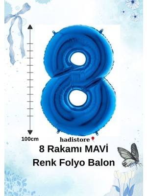 Mavi Renk 100CM 8 Sayı Balon – Folyo Helyum Uyumlu Doğum Günü - Özel Gün Balonu