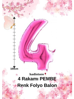 Pembe Renk 100CM 4 Sayı Balon – Folyo Helyum Uyumlu Doğum Günü - Özel Gün Balonu