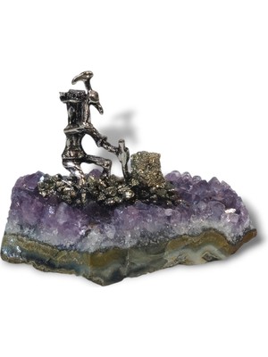 Pozitif Doğal Taş Doğal Ametist Taşı Üzerinde Madenci Figürü Minimalist Biblo TK10