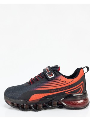 Lafonten Çocuk Unisex Gri Kırmızı Ortopedik Cırtlı Spor Ayakkabı