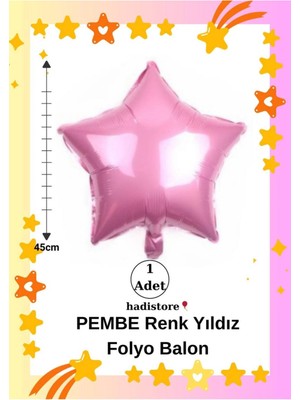 Yıldız Folyo Balon 1 Adet Pembe Renk 45CM (18'') Balon Helyum Uyumlu Doğum Günü-Özel Gün Balonu