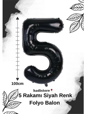 Siyah Renk 100CM 5 Sayı Balon – Folyo Helyum Uyumlu Doğum Günü - Özel Gün Balonu