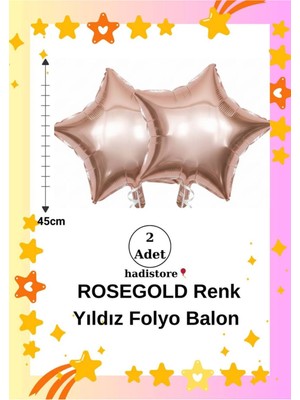 Yıldız Folyo Balon 2 Adet Rosegold Renk 45CM (18'') Balon Helyum Uyumlu Doğum Günü-Özel Gün Balonu