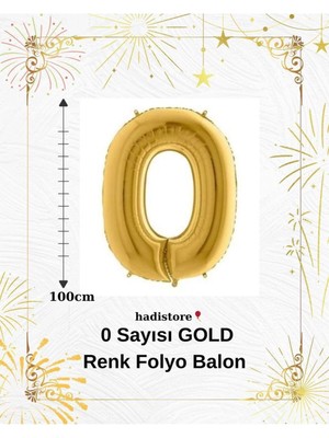 Gold 100 cm 0 Sayı Balon – Folyo Helyum Uyumlu Doğum Günü - Özel Gün Balonu