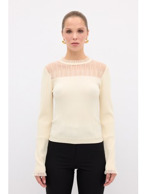 Yaka Detaylı Triko Kazak Ekru 13944610000