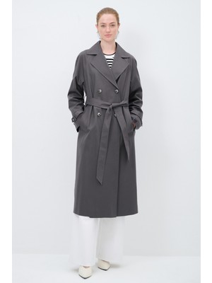 Adl Kemer Detaylı Uzun Trençkot Gri 17844670000