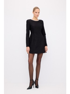 adL Taş Detaylı Dantel Elbise Siyah 12444681000