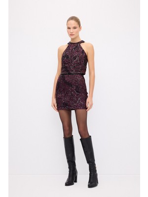 adL Işlemeli Mini Etek Bordo 12744623000