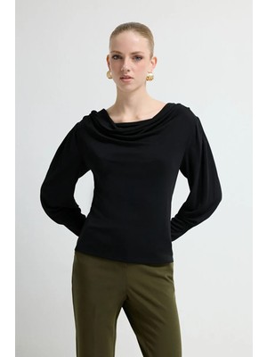 Adl Degaje Yaka Uzun Kol Bluz Siyah 11544687001