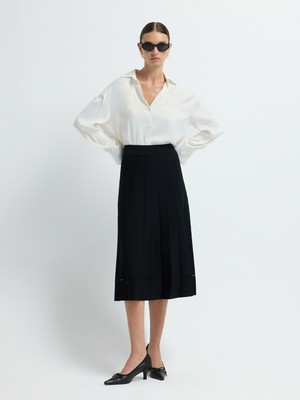 Adl Piliseli Triko Etek Siyah 12744375001