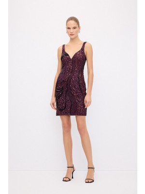 adL Askılı Işlemeli Elbise Bordo 12444627000