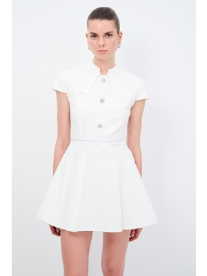 Adl Dantelli Mini Elbise Kemik 12444592001