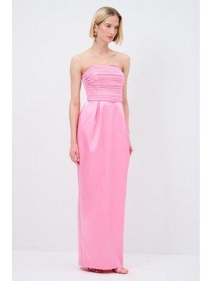 Adl Omuzları Açık Pileli Elbise Pembe 12445076000
