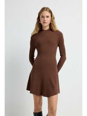 adL Boğazlı Triko Elbise Kahve 12444055000