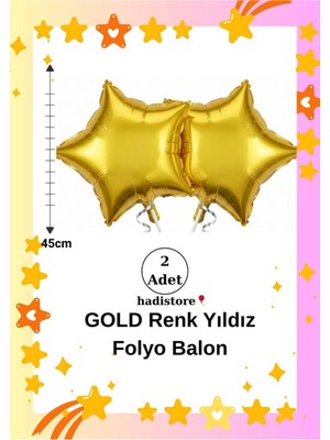 Yıldız Folyo Balon 2 Adet Gold Renk 45CM (18'') Balon Helyum Uyumlu Doğum Günü-Özel Gün Balonu
