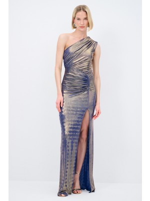 Adl Mert Aslan Asimetrik Örme Uzun Elbise Saks