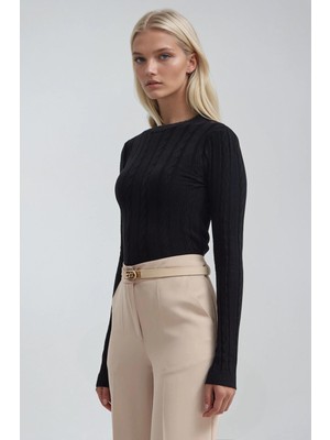 Lijuri Örgü ve Şerit Desenli Triko Kazak 1412