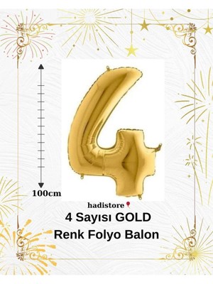 Gold 100 cm 4 Sayı Balon – Folyo Helyum Uyumlu Doğum Günü - Özel Gün Balonu