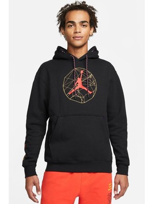 Nike Jordan Essentials Mountainside Graphic Pullover Hoodie Mens Baskılı Kapüşonlu Erkek Sweatshirt Siyah