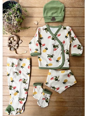 Concon Baby Organik Renkli Papağanlı Unisex 5'li Yenidoğan Bebek Hastane Çıkışı