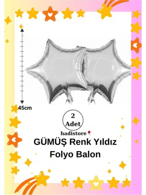 Yıldız Folyo Balon 2 Adet Gümüş Renk 45CM (18'') Balon Helyum Uyumlu Doğum Günü-Özel Gün Balonu