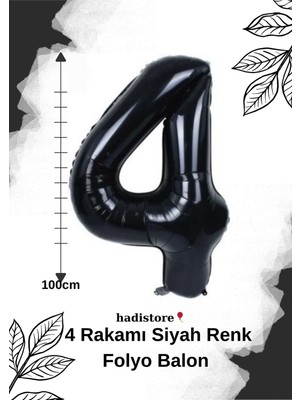 Siyah Renk 100CM 4 Sayı Balon – Folyo Helyum Uyumlu Doğum Günü - Özel Gün Balonu