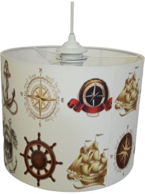 PremiumPort Denizci Pvc Dümen ve Çapa Temalı Çocuk Odası Avizesi, Yelkenli Tasarım