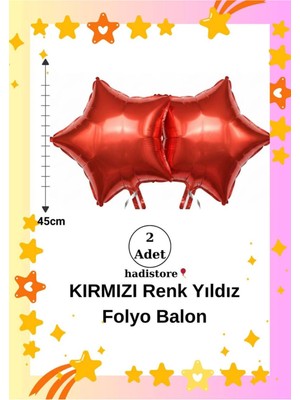 Yıldız Folyo Balon 2 Adet Kırmızı 45CM (18'') Balon Helyum Uyumlu Doğum Günü-Özel Gün Balonu