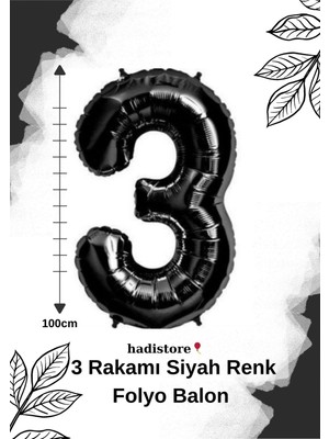 Siyah Renk 100CM 3 Sayı Balon – Folyo Helyum Uyumlu Doğum Günü - Özel Gün Balonu