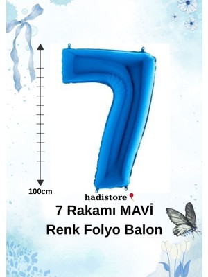 Mavi Renk 100CM 7 Sayı Balon – Folyo Helyum Uyumlu Doğum Günü - Özel Gün Balonu