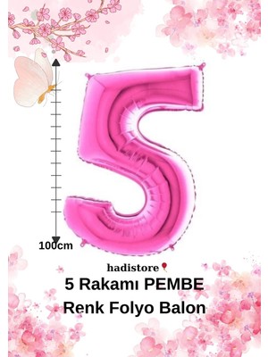 Pembe Renk 100CM 5 Sayı Balon – Folyo Helyum Uyumlu Doğum Günü - Özel Gün Balonu