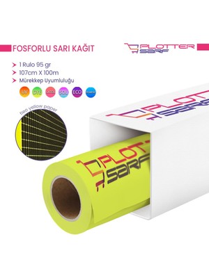 Plotter Sarf Plottersarf® Flo Fosforlu Sarı (Floresan) Kağıt Rulo 95 gr 107 cm x 100 mt  (1 Rulo)